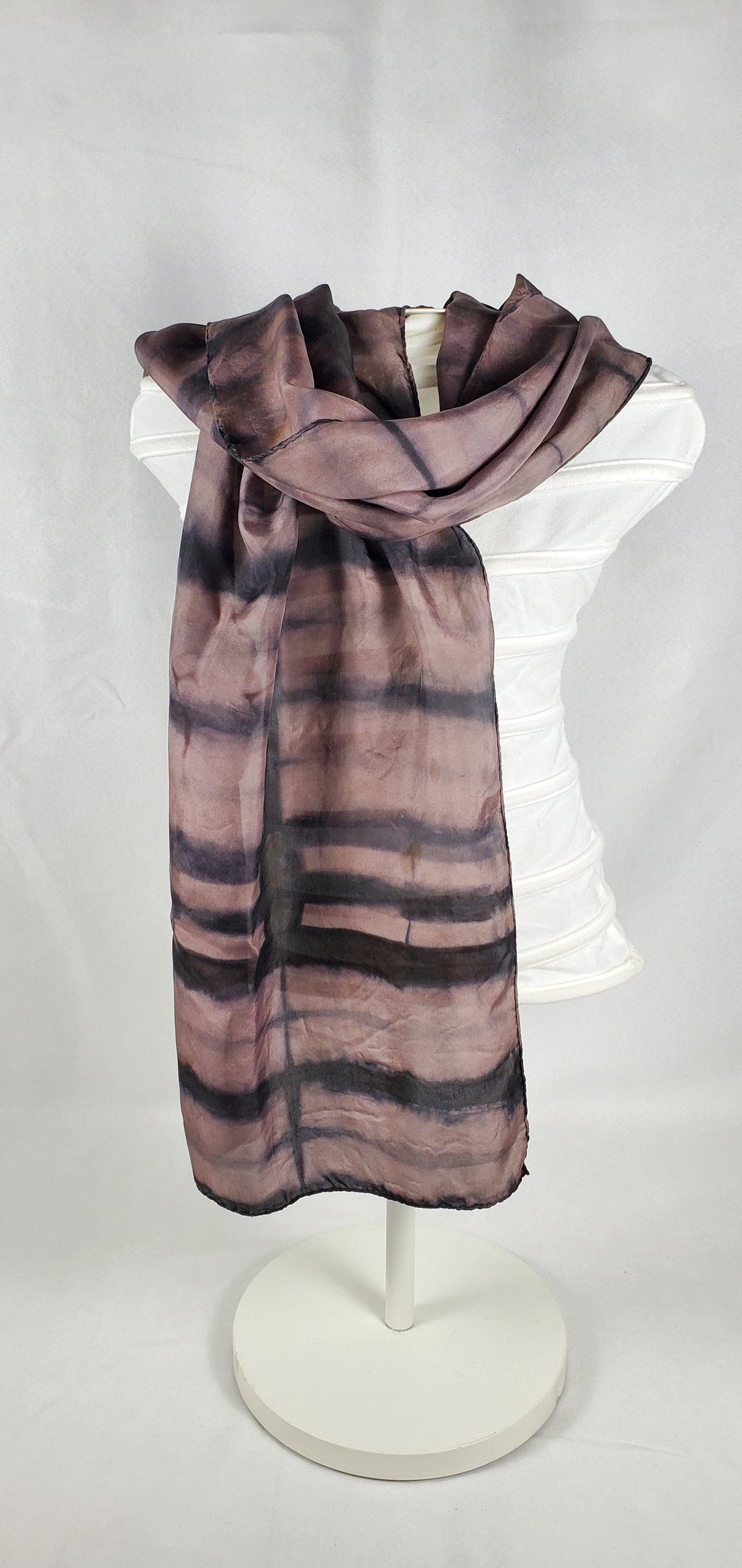 Silk hand dyed logwood woodblock shibori scarf